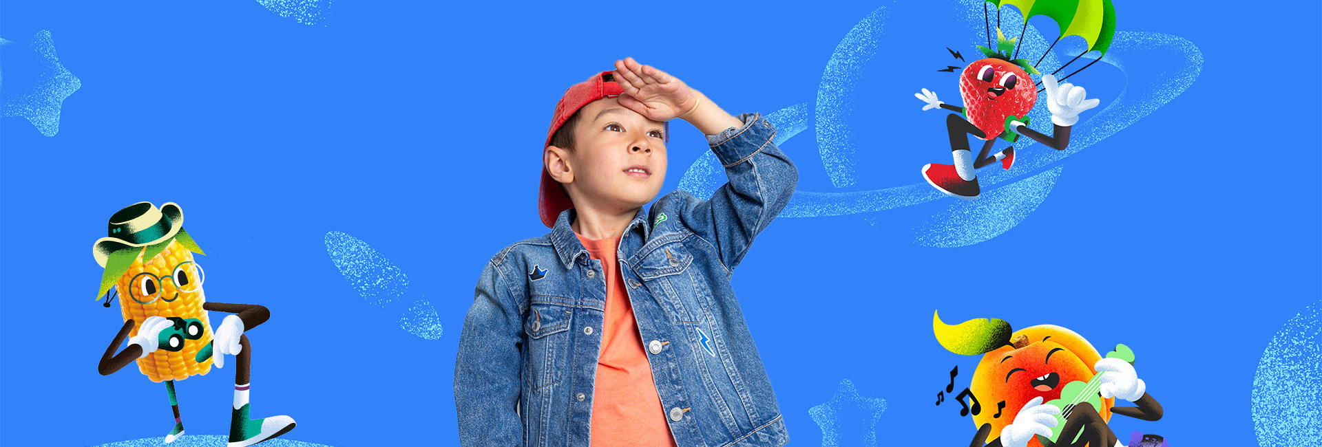 Goodies hero with fruit illustrations and tagline